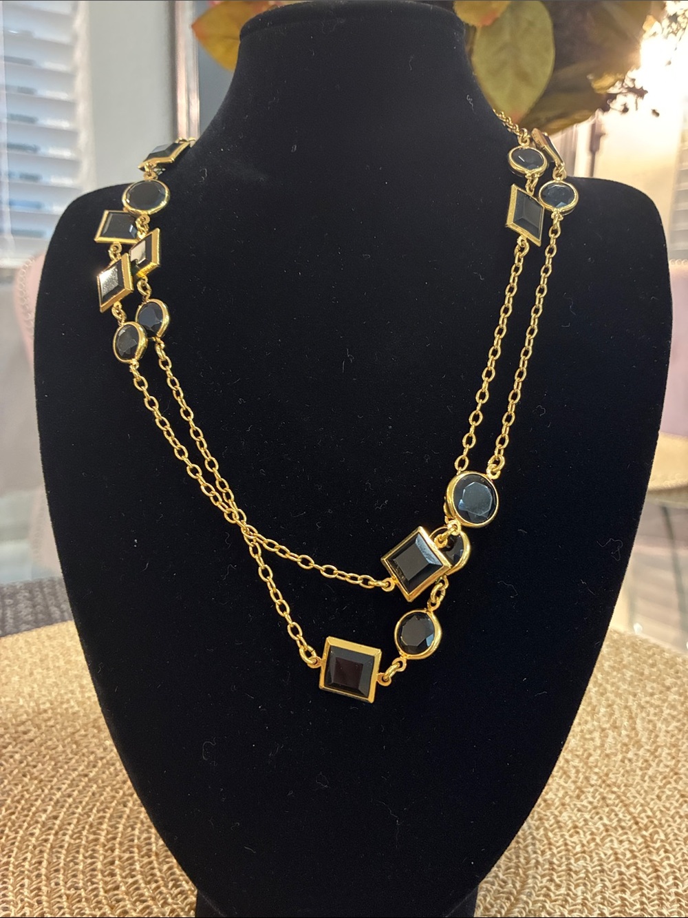 Vintage J CREW Gold-Tone Necklace with Dark Green Crystal Accents